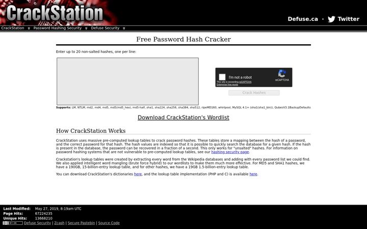 Screenshot of crackstation.net