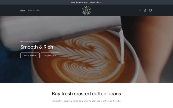 Screenshot stránky craftedcoffee.co.uk
