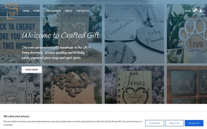 Screenshot stránky craftedgift.co.uk