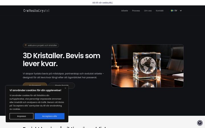 Screenshot of craftedincrystal.se