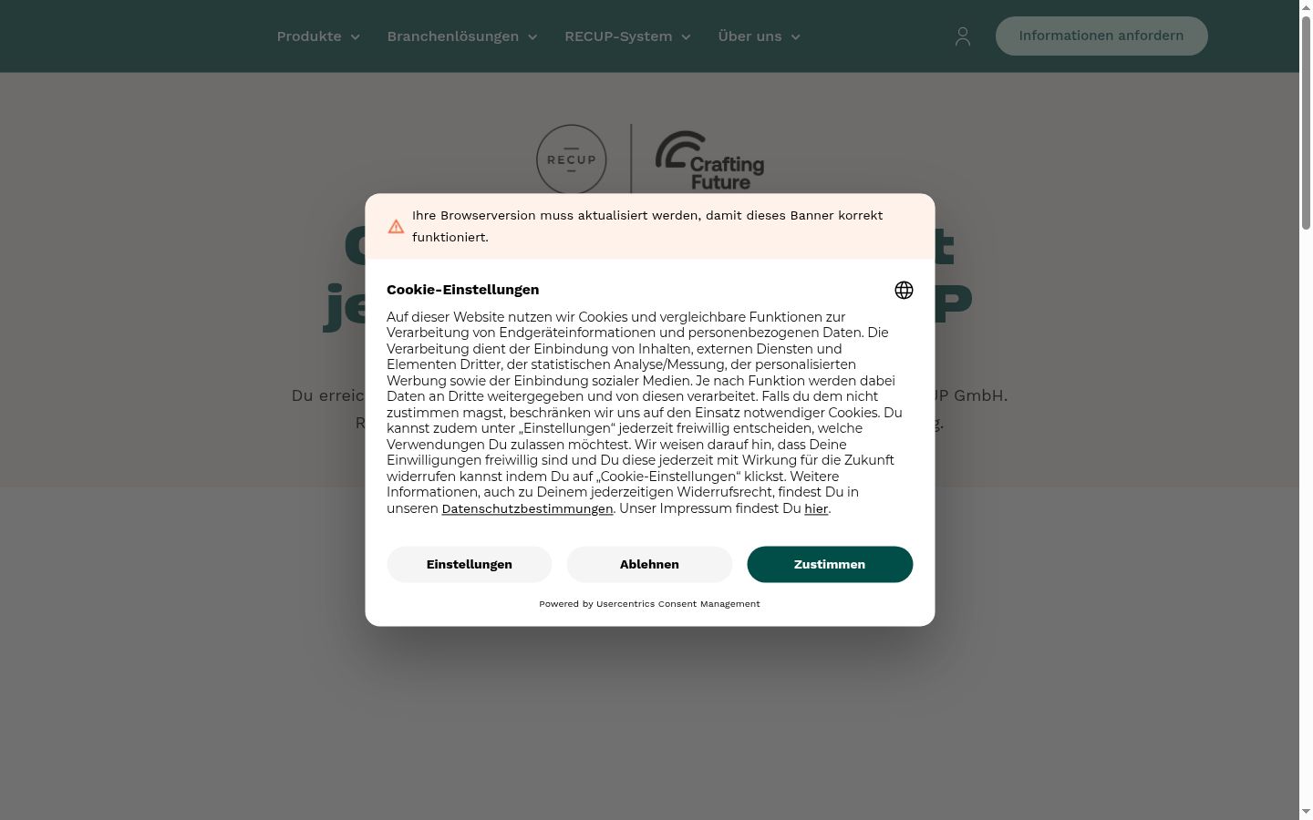 Screenshot del banner di consenso mostrato prima di qualsiasi interazione