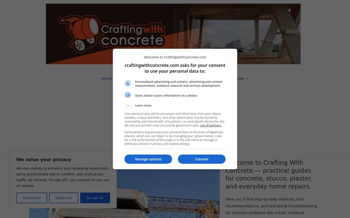 Screenshot of craftingwithconcrete.com