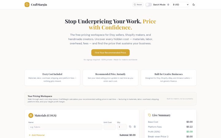 Skærmbillede af craftmargin.com