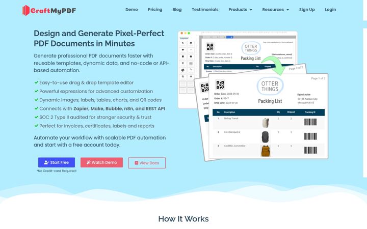 Screenshot of craftmypdf.com