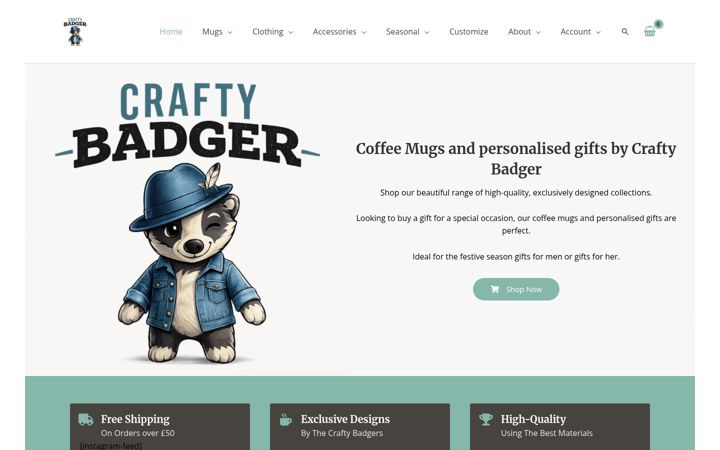 Screenshot stránky crafty-badger.co.uk