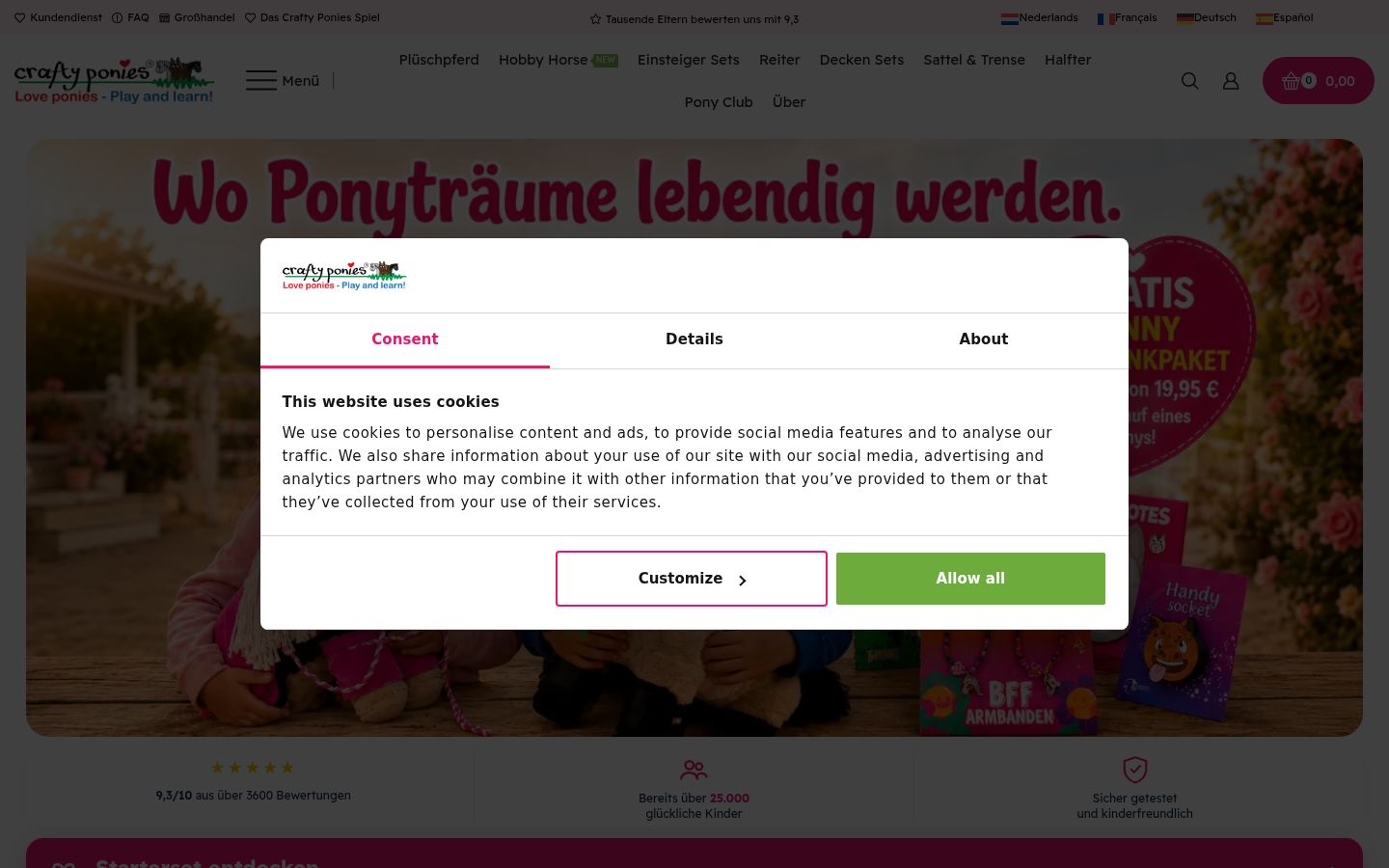 Ekrānuzņēmums ar piekrišanas baneri, kas tika rādīts pirms jebkādas mijiedarbības