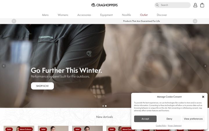 Skärmbild av craghoppers.co.za