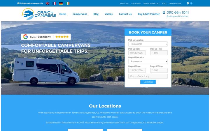 Screenshot of craicncampers.ie