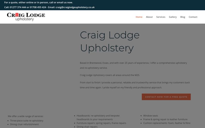 Screenshot of craiglodgeupholstery.co.uk