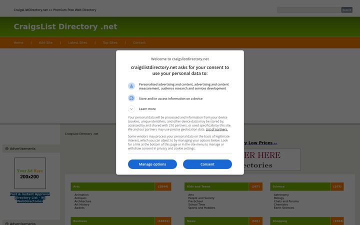 Screenshot of craigslistdirectory.net
