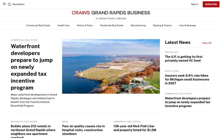 Screenshot of crainsgrandrapids.com