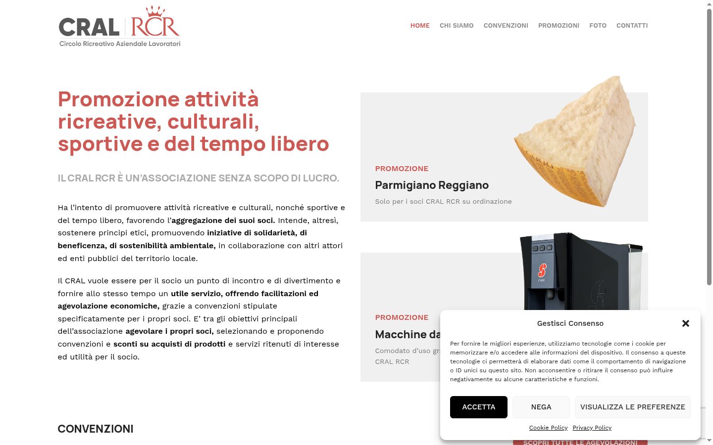 Screenshot del banner di consenso mostrato prima di qualsiasi interazione