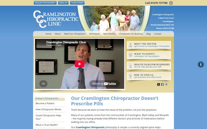 Screenshot of cramlingtonchiropractic.co.uk