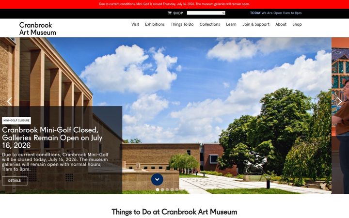 Posnetek zaslona cranbrookartmuseum.org