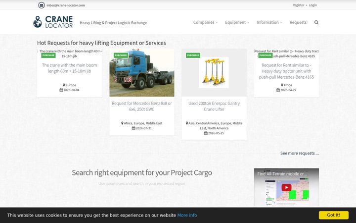 Screenshot of crane-locator.com