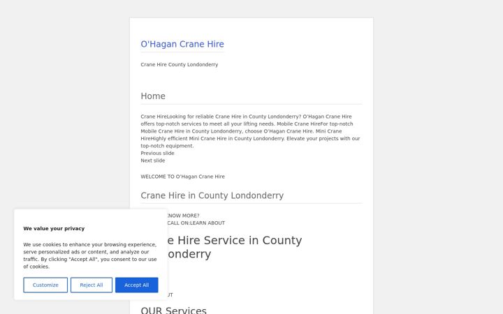 Screenshot of cranehirecountylondonderry.co.uk
