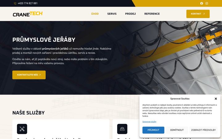 Screenshot stránky cranetech.cz