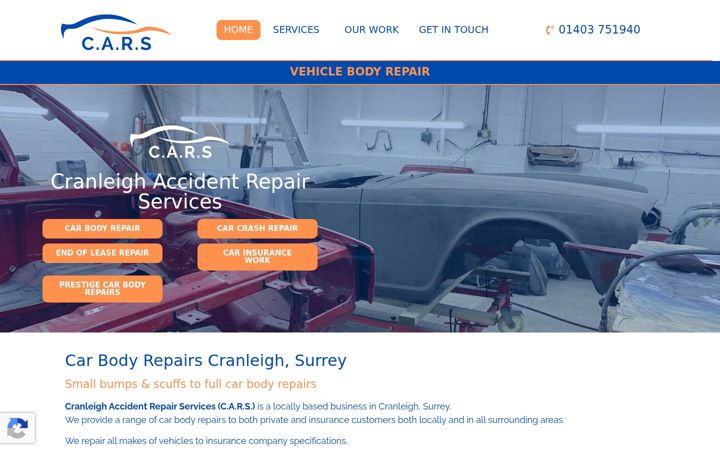 Screenshot of cranleighaccidentrepairservices.co.uk