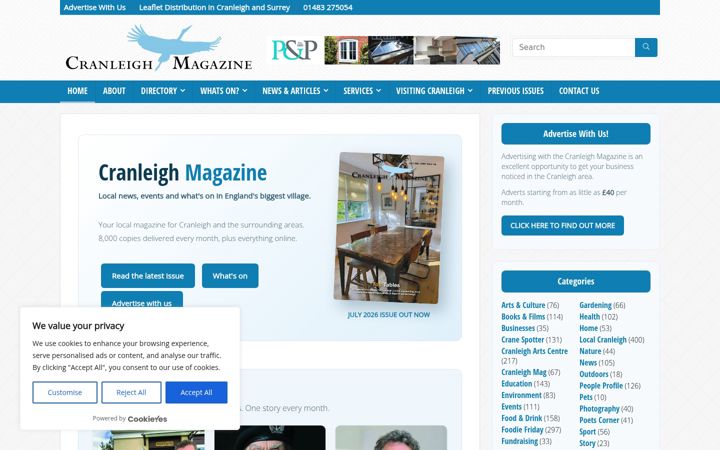 Screenshot of cranleighmagazine.co.uk