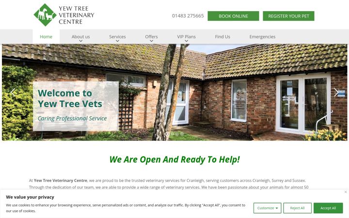Snímek obrazovky cranleighvets.co.uk