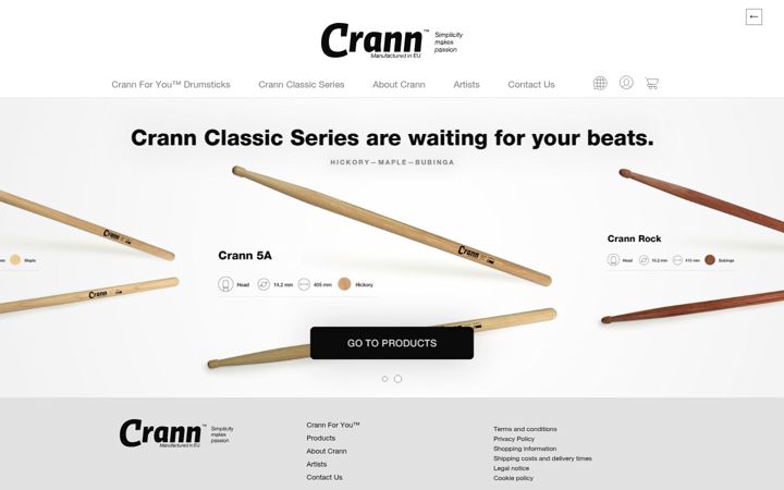 Screenshot of cranndrumsticks.com