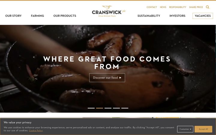 Snímek obrazovky cranswick.plc.uk