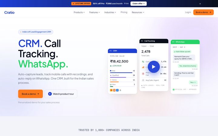 Screenshot of cratiocrm.com