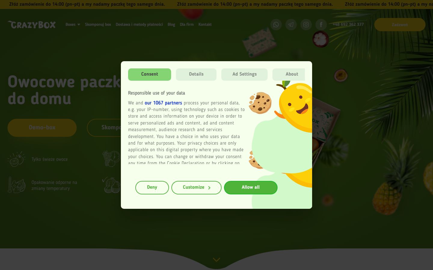 Screenshot of the consent banner shown before any interaction