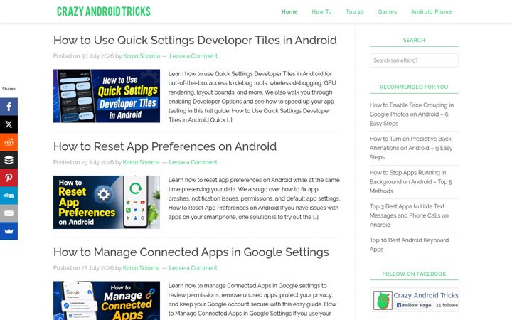 Screenshot of crazyandroidtricks.com