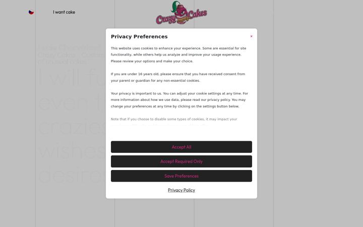 Screenshot stránky crazycakes.cz