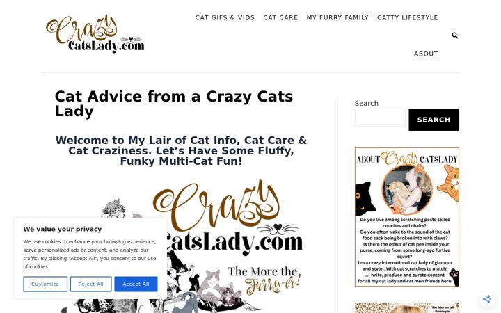 Screenshot of crazycatslady.com