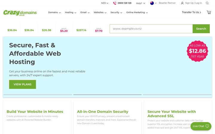 Screenshot of crazydomains.co.nz