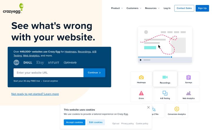 Screenshot ta' crazyegg.com