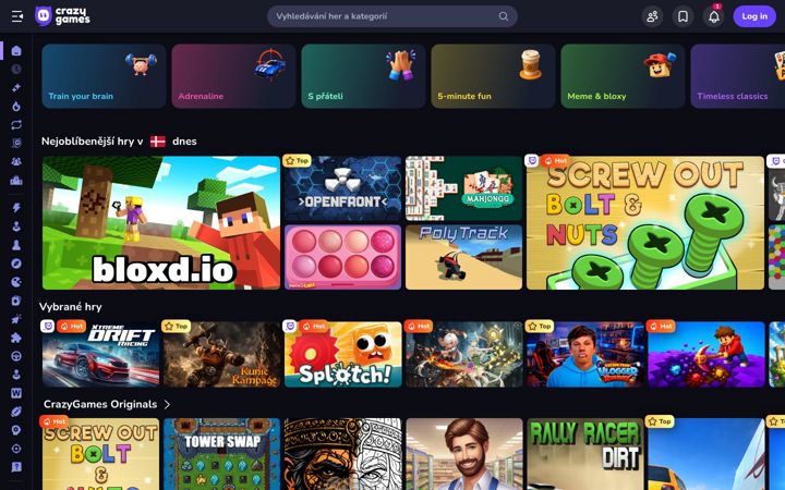 Screenshot stránky crazygames.cz