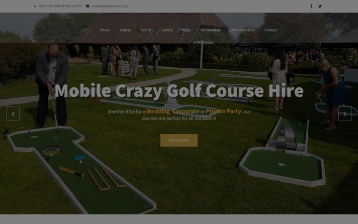 Screenshot of crazygolfcoursehire.co.uk