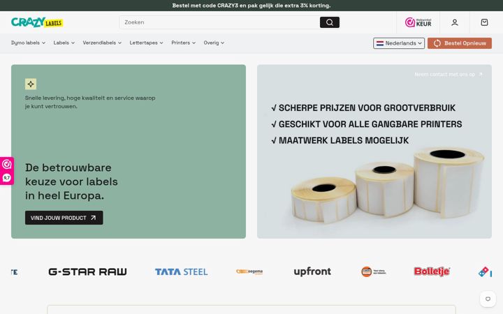 Posnetek zaslona crazylabels.nl
