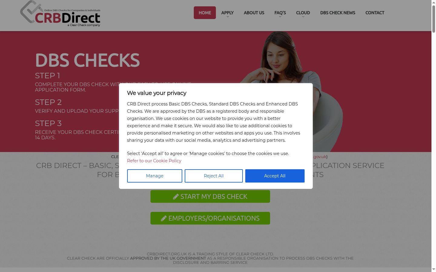 Screenshot del banner di consenso mostrato prima di qualsiasi interazione