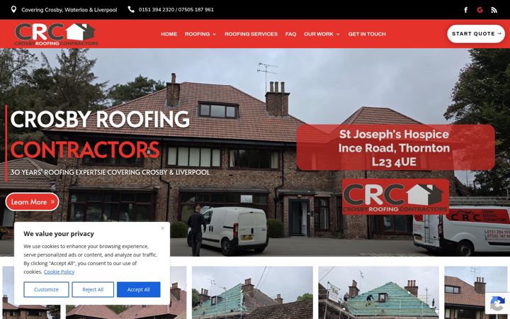 Screenshot of crccrosbyroofing.co.uk