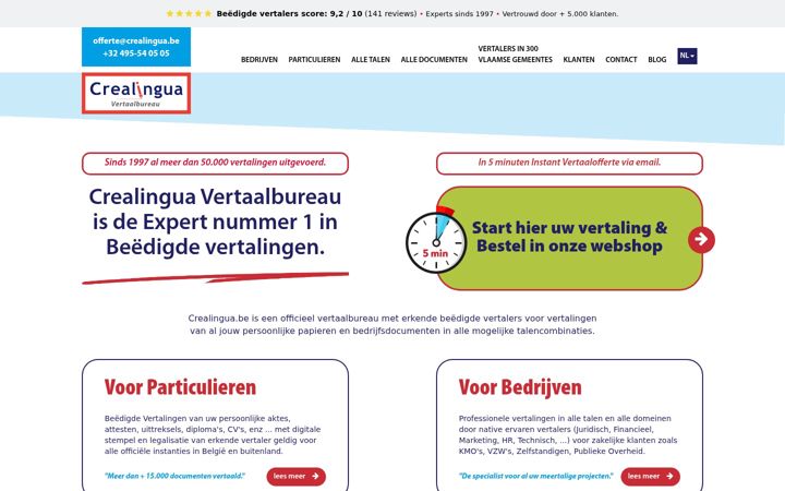 Screenshot of crealingua.be