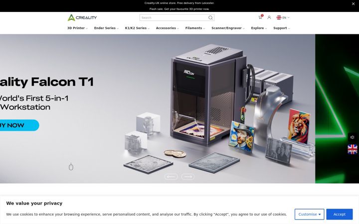 Screenshot of crealityofficial.co.uk
