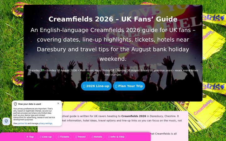 Screenshot ta' creamfieldsfestival.co.uk