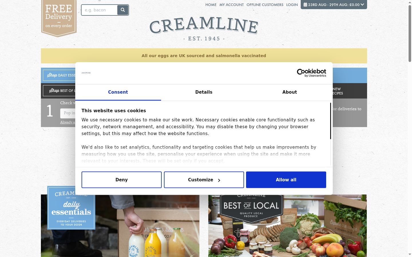 Screenshot del banner di consenso mostrato prima di qualsiasi interazione