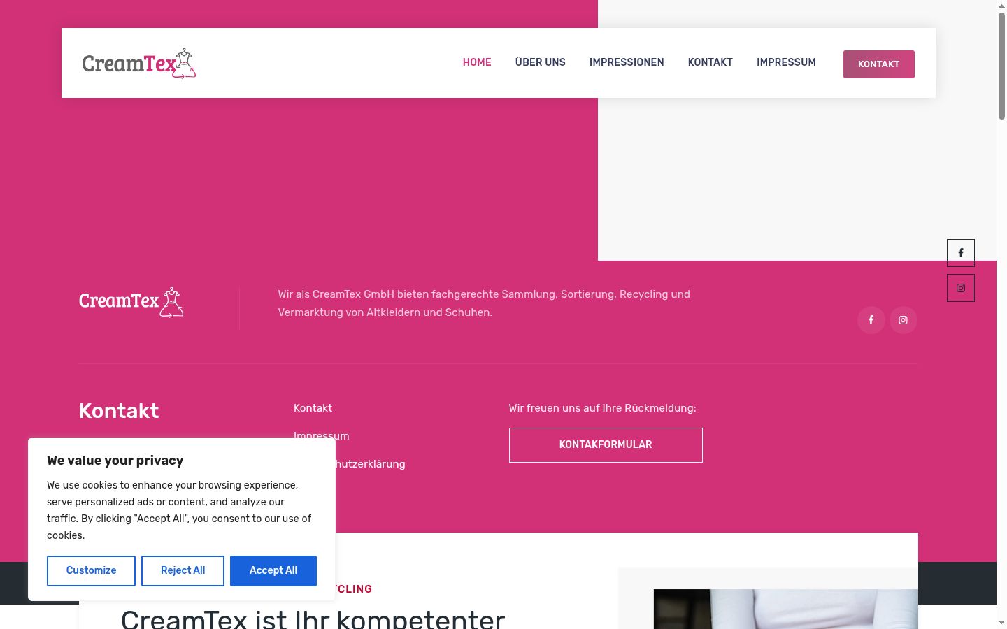 Screenshot del banner di consenso mostrato prima di qualsiasi interazione