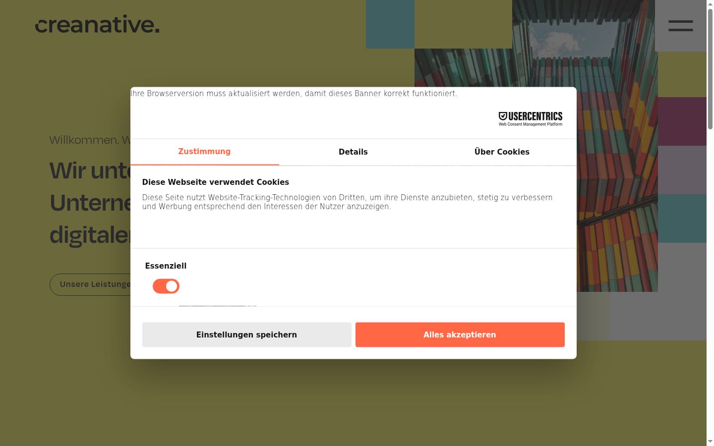 Screenshot van de toestemmingsbanner zoals getoond vóór enige interactie