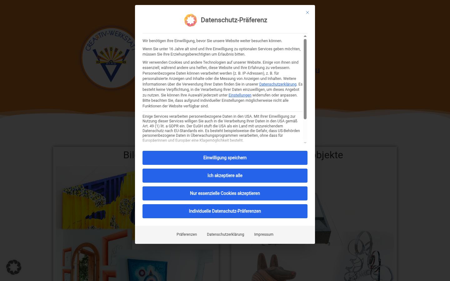 Screenshot des Einwilligungsbanners vor jeglicher Interaktion