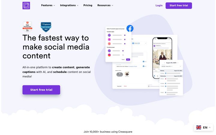 Screenshot von creasquare.io