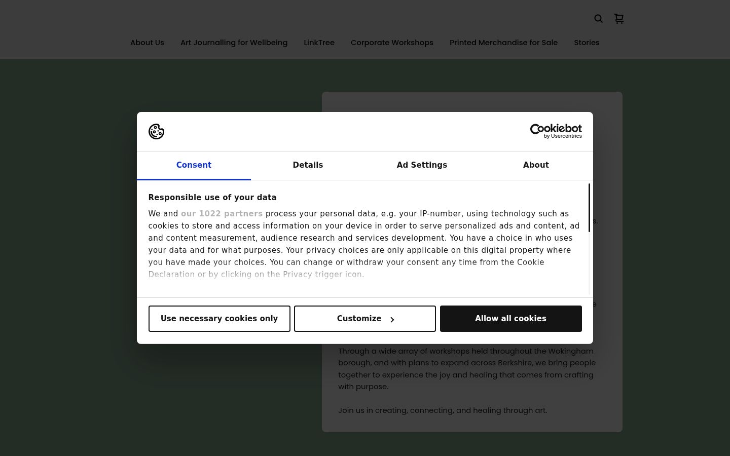 Skærmbillede af samtykkebanneret, som det blev vist før nogen interaktion