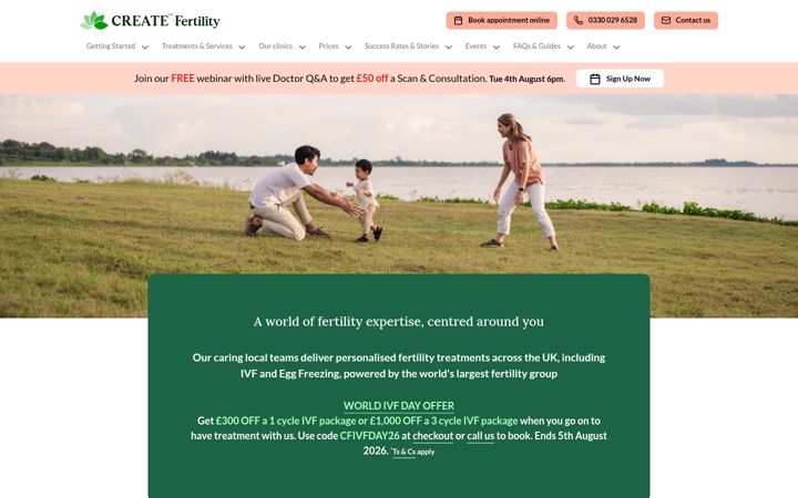 Skærmbillede af createfertility.co.uk