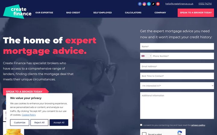 Skærmbillede af createfinance.co.uk