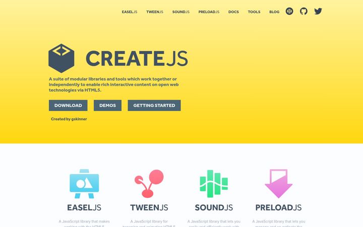 Screenshot di createjs.com